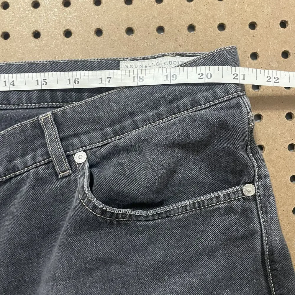 Brunello Cucinelli Jeans 42x34 Black Washed Denim Straight Leg Button Fly Italy